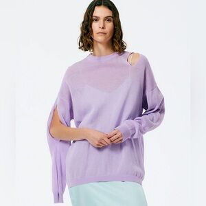 TIBI Crispy Viscose Slit Detail Oversized Pullover Dusty Lavendar Small